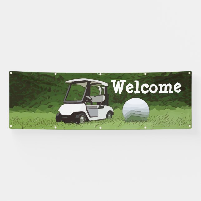 Golf Welcome Banner with golf cart on green grass (Horizontal)