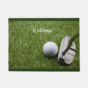 Golf Welcome  door mat  golf ball and Putter