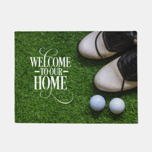 Golf Welcome to golfer home with ball on green  Doormat