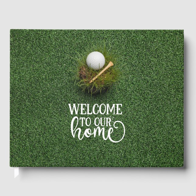 Golf Welcome to our home golfer on green grass Guest Book (Front)