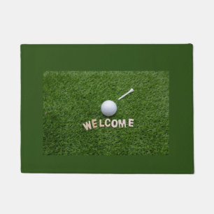 Golf welcome with golf ball and tee doormat