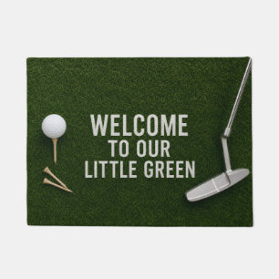 Golf welcome with golf ball and tee doormat