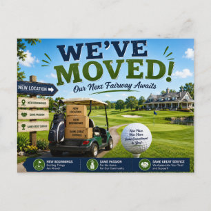 Golf we've moved to new house postcard