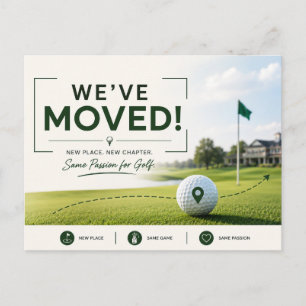 Golf we've moved to new house postcard