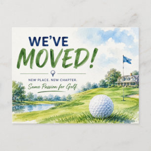 Golf we've moved to new house postcard