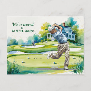 Golf we've moved to new house watercolor style postcard