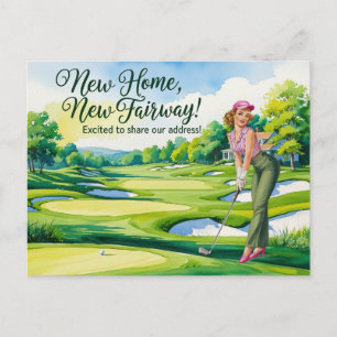 Golf we've moved to new house watercolor style postcard