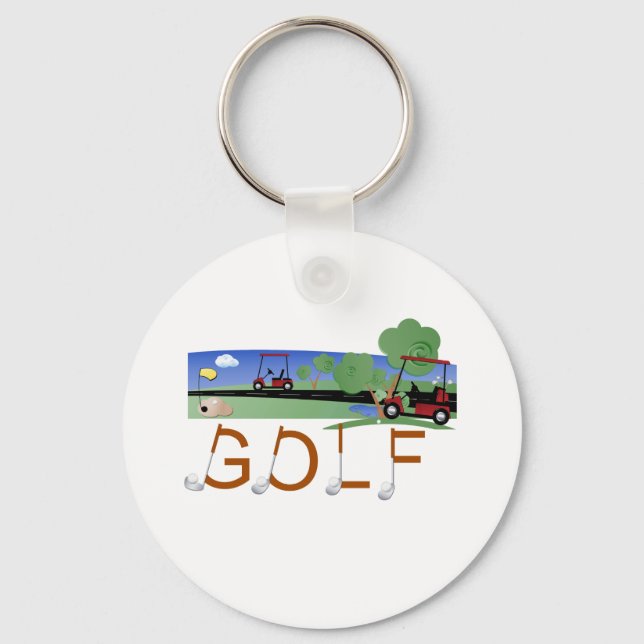Golf with Golf Carts Key Ring (Front)