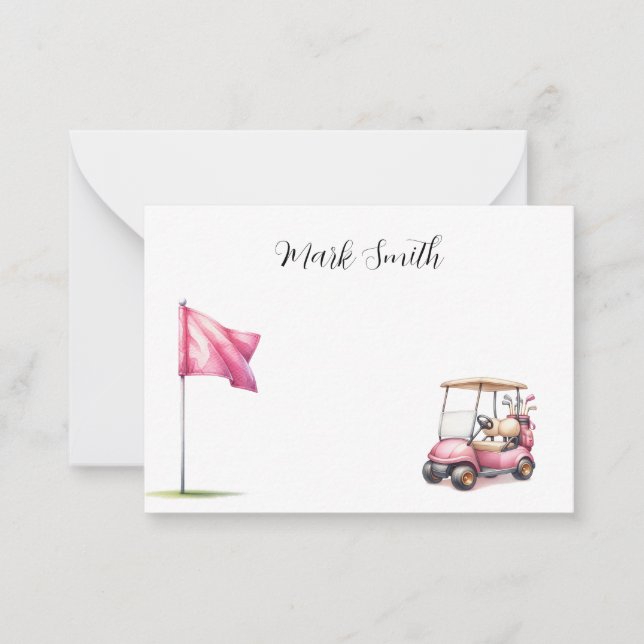 Golf with Name for golfer with golf cart at flag  Card (Front)
