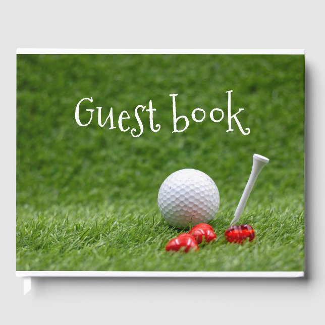 Golf with tee & hearts on green grass Guest Book (Front)