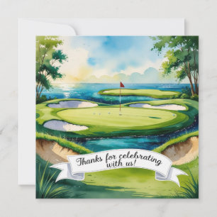 Golf with text on golf course watercolor style thank you card