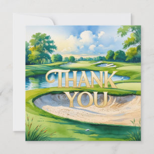 Golf with text on golf course watercolor style thank you card