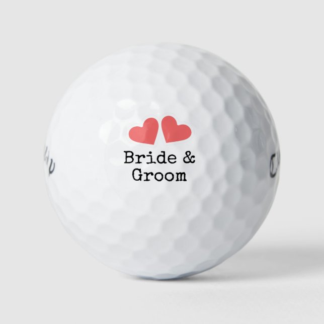 Golf with two red heart bride & groom wedding  golf balls (Front)