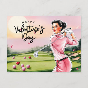 Golf Woman Golfer Golfing Valentine's Day  Holiday Postcard