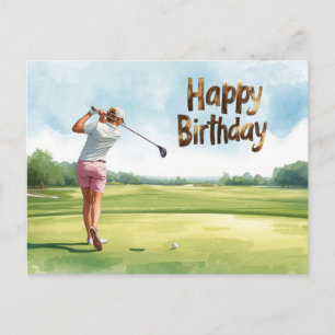 Golf Woman golfer Happy Birthday  Postcard