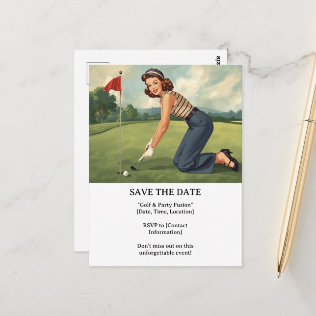 Golf  woman golfer is golfing on green  postcard (Front/Back In Situ)