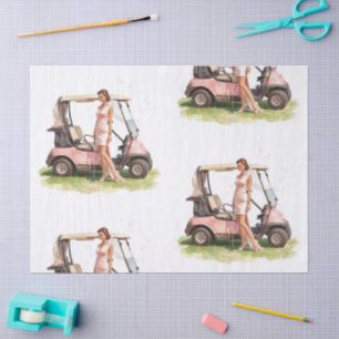 Golf woman golfer & pink cart  Bachelorette party Tissue Paper