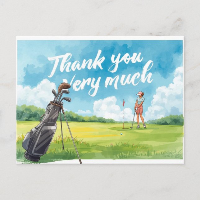 Golf  woman golfer with bag on green  postcard (Front)