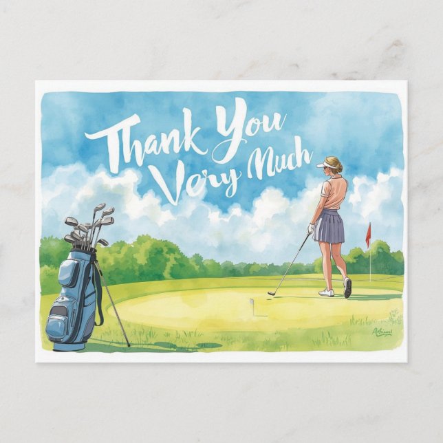 Golf  woman golfer with bag on green  postcard (Front)