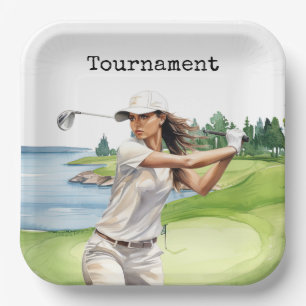 Golf Woman in golf course Paper Plate