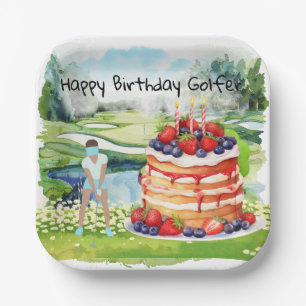 Golf woman is playing golf Birthday golfer Card Paper Plate