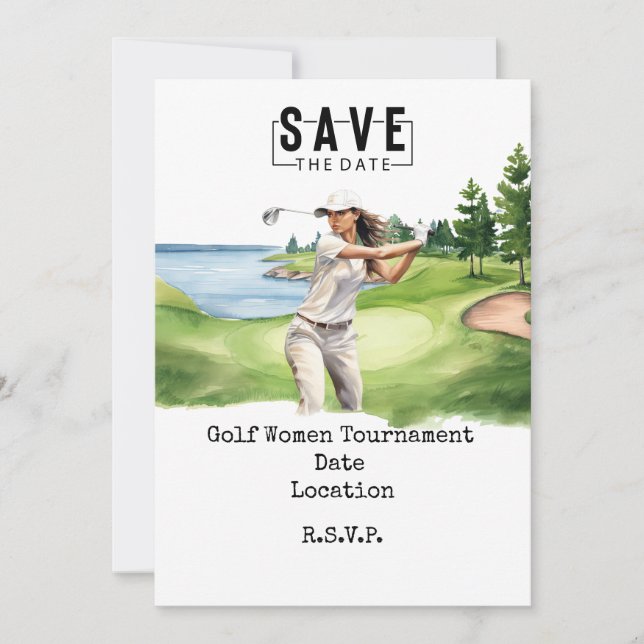 Golf Woman Party Save the Date Invitation (Front)