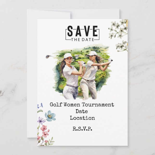 Golf Woman Party Save the Date Invitation (Front)