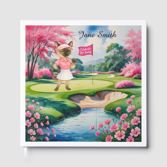 Golf Woman Tournament for Siamese Cat Golfer Guest Book (Front)