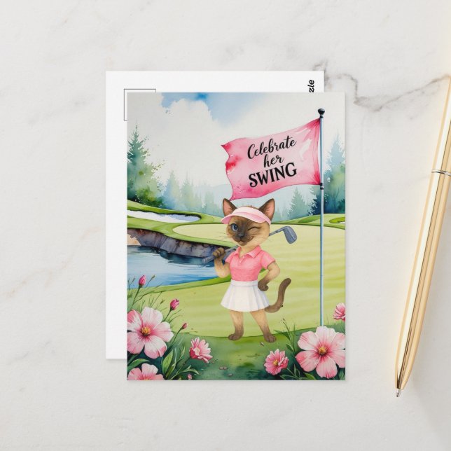 Golf Woman Tournament for  Siamese Cat Golfer Postcard (Front/Back In Situ)