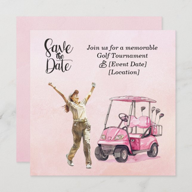Golf Woman tournament Pink themed Invitation (Front/Back)