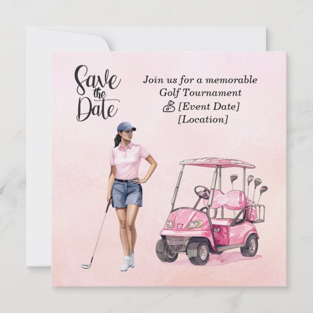 Golf Woman tournament Pink themed Invitation (Front)
