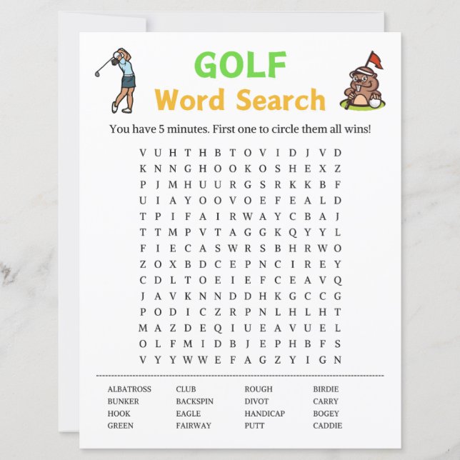 Golf Word Search Game (Front)