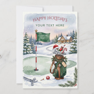Golf Wreath Bow Christmas Holiday Card
