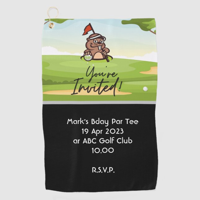 Golf you're invited for golfer party invitation  golf towel (Front)