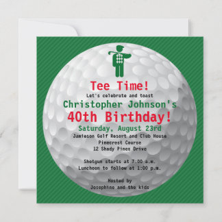 Golfball Green Gold Golf Birthday Party Invitation