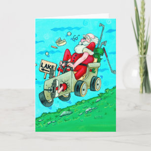 Golfcart Santa Christmas Greeting Card