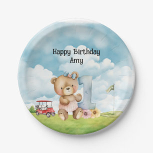 Golfer 1st Birthday watercolor one year Paper Plate