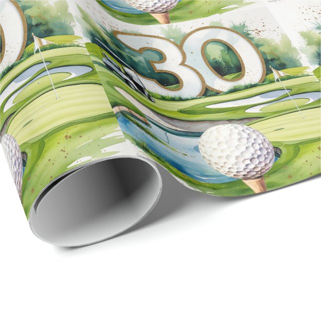 Golfer 30th Birthday on golf course  Wrapping Paper (Roll Corner)