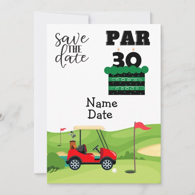 Golfer 30th Birthday with golf cart Save the Date Invitation (Front)
