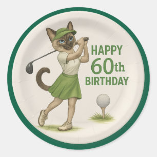 Golfer 60th Birthday for Cat Lover Classic Round Sticker