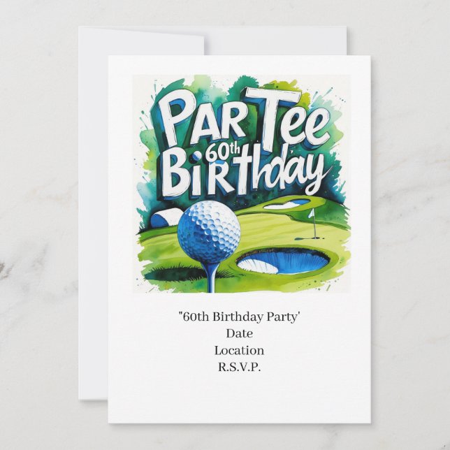 Golfer 60th Birthday with golf ball on tee Invitation (Front)