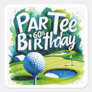 Golfer 60th Birthday with golf ball on tee  Square Sticker