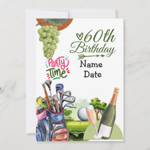 Golfer 60th Birthday with golf cart Save the Date Invitation