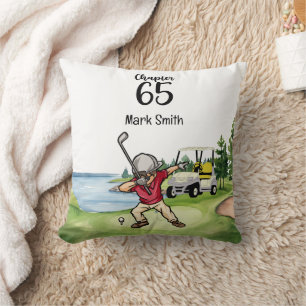 Golfer 65th Birthday Dabbing with golf cart Cushion