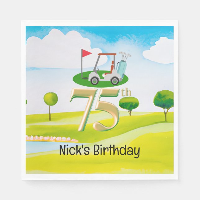 Golfer 75th Birthday on golf course Napkin (Front)