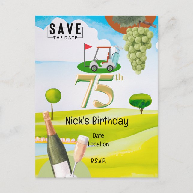 Golfer 75th Birthday on golf course Postcard (Front)