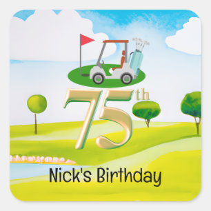 Golfer 75th Birthday on golf course Square Sticker