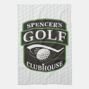 Golfer ADD NAME Player Golf Ball Club Clubhouse Tea Towel