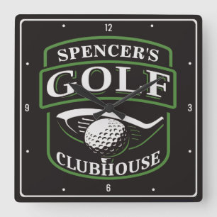 Golfer ADD NAME Pro Golf Player Club Clubhouse  Square Wall Clock