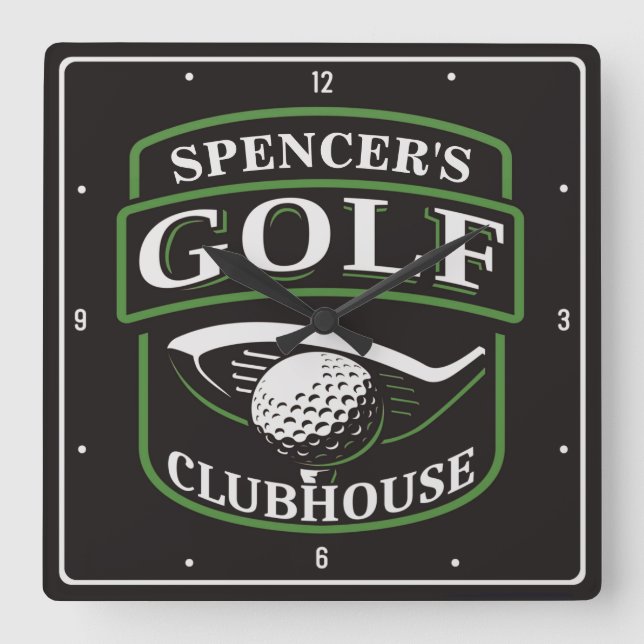 Golfer ADD NAME Pro Golf Player Club Clubhouse  Square Wall Clock (Front)